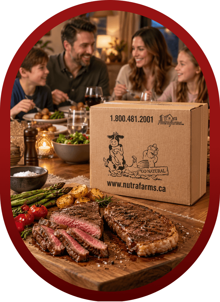 family-sharing-dinner-with-sirloin-steaks-and-a-nutrafarms-box-on-the-table family-sharing-dinner-with-sirloin-steaks-and-a-nutrafarms-box-on-the-table